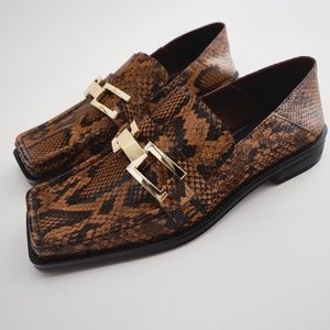 Zara Animal Print Open Back Leather Loafers. New With Tags!